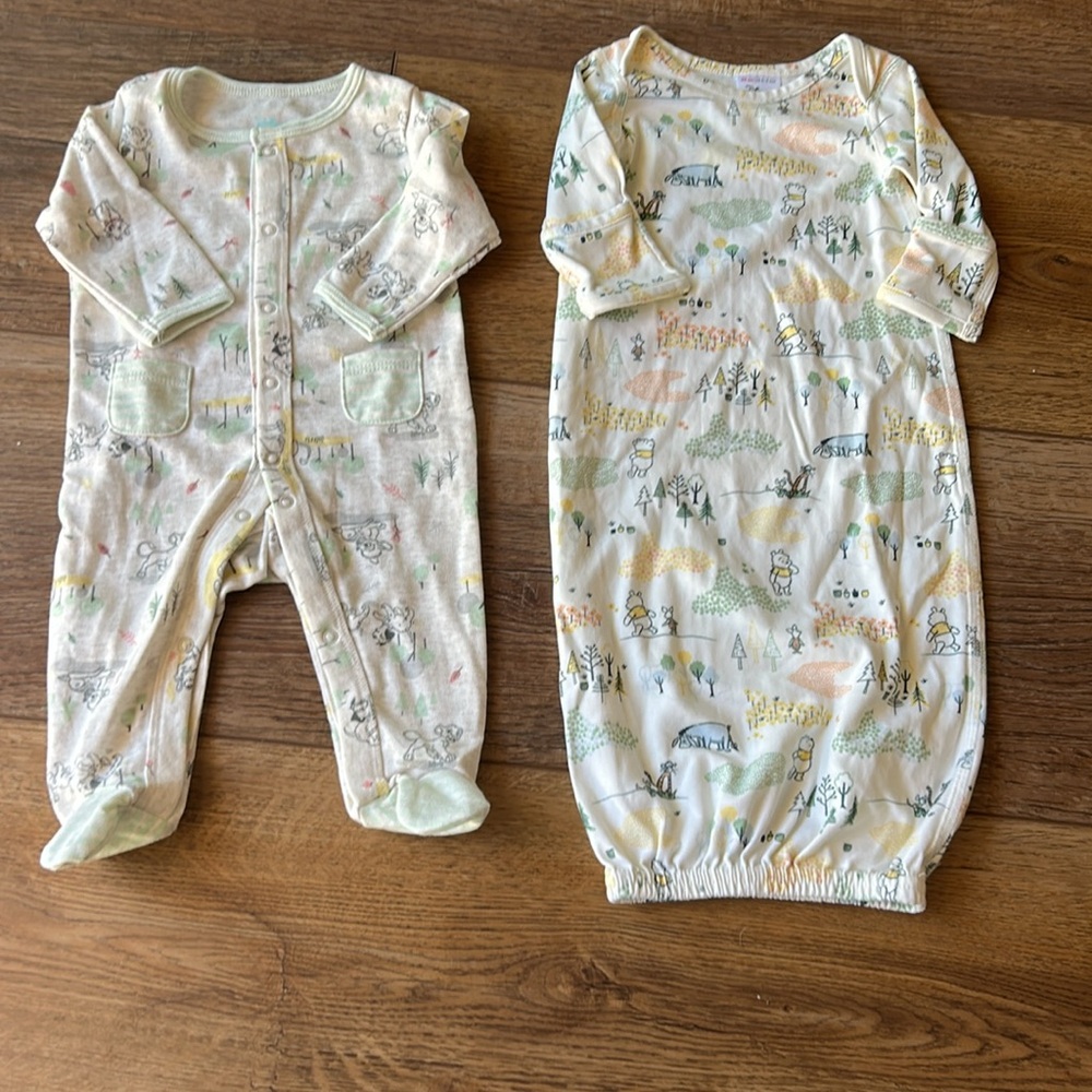 Lot of 2 Hanna Andersson‎ Disney Baby Gown/Disney Baby Footie Animal Print 0-3m